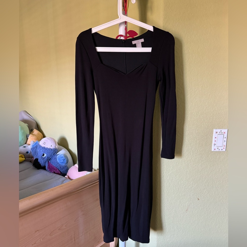 H&M Sweetheart Neckline Black Midi Dress XS